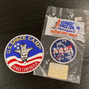 NWT/NWOT (2) Vintage NASA & U.S. Space Camp Embroidered Iron On Patches, 1980s
